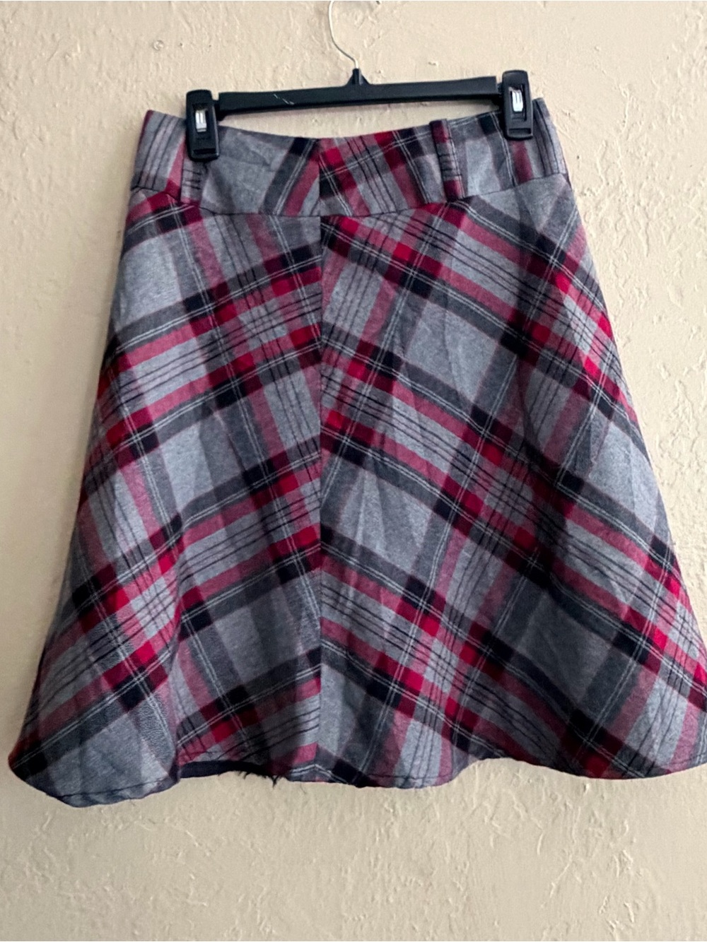 East 5th Gray and Burgundy Plaid A-Line Skirt